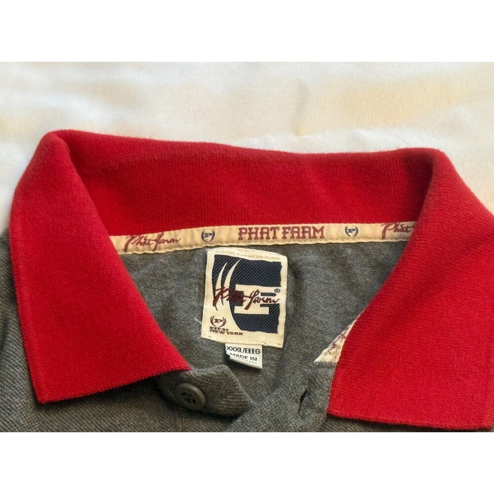 Vintage Y2K Phat Farm Polo Shirt 3XL Red Gray Striped Logo Graphic Mens - Picture 3 of 16